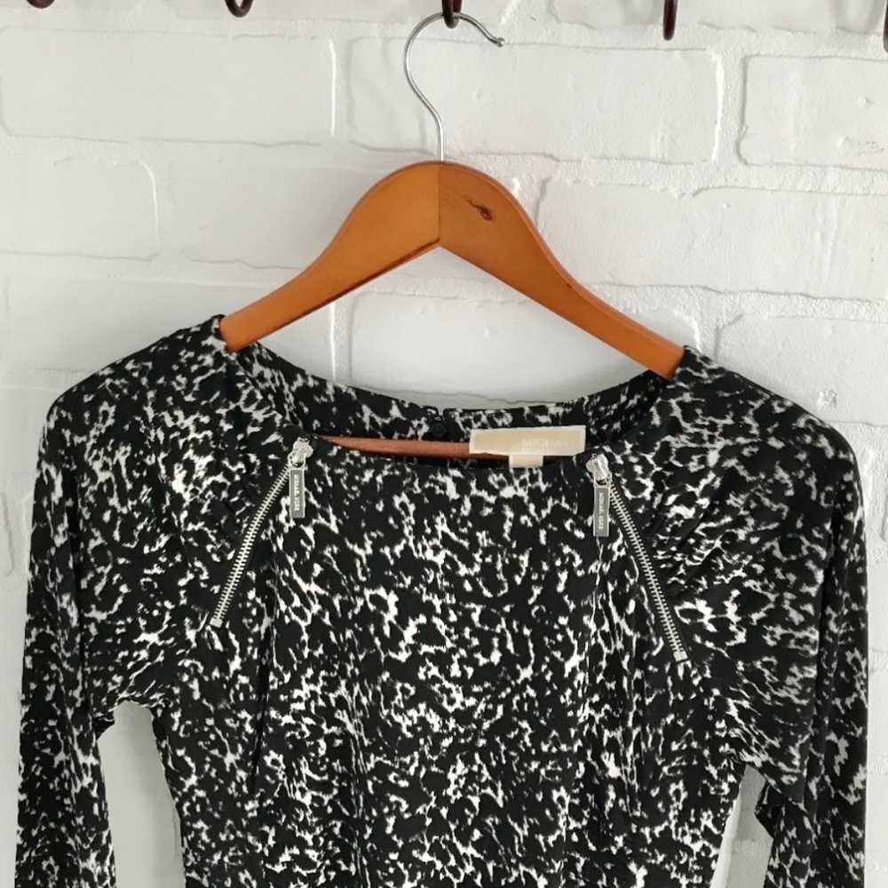Michael Kors Y2k Mini dress Black/White Abstrat Animal print Rock Mobwife Soft S - Picture 4 of 6